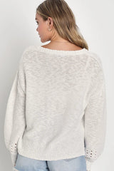 White Solid Knit Sweater