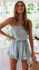 Slate Blue Off-the-shoulder Rompers