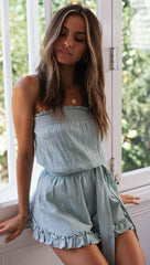 Slate Blue Off-the-shoulder Rompers