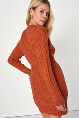 Orange Cable Knit Sweater Dress