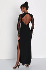 Black Lace Sleeves Midi Dress