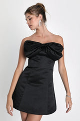 Black Front Bow Strapless Mini Dress
