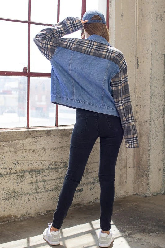 Blue Denim Paneled Jacket