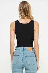 Black Solid Scoop Neckline Bodysuit