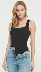 Black Solid Scoop Neckline Bodysuit