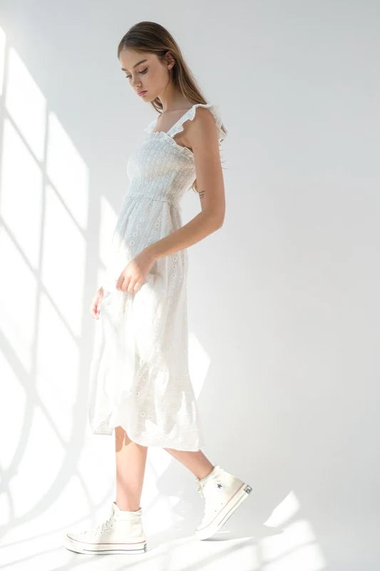 White Crochet Sleeveless Midi Dress