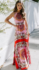 Red Tribal Floral Maxi Dress