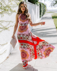 Red Tribal Floral Maxi Dress