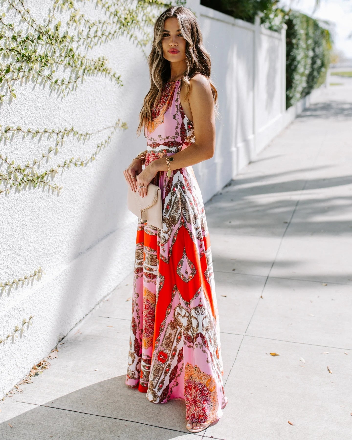 Red Tribal Floral Maxi Dress