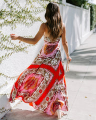 Red Tribal Floral Maxi Dress