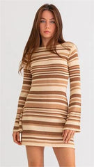 Camel Striped Knit Mini Dress