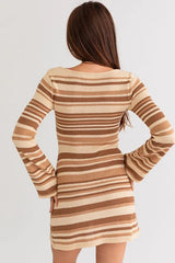 Camel Striped Knit Mini Dress