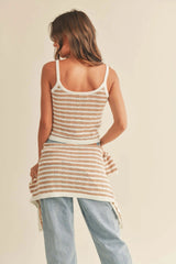 Khaki Striped Knit Tank Crop Top