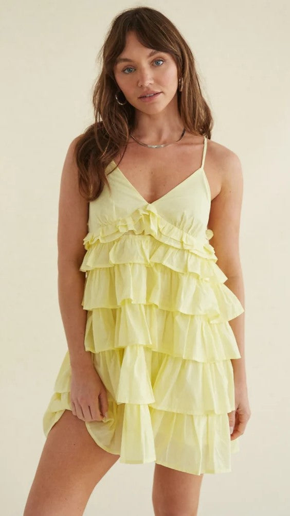 Yellow Tiered Slip Mini Dress