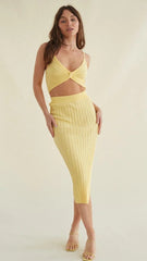 Yellow Ribbed Knit Midi Skirt