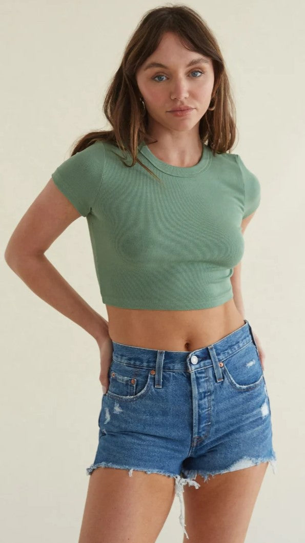 Olive Green Knit Crop Top