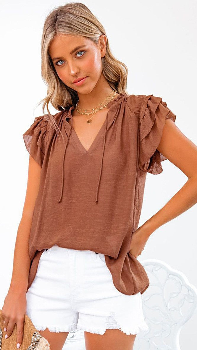 Brown Layered Sleeves Top