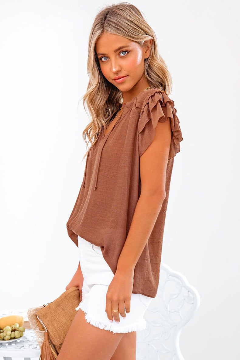 Brown Layered Sleeves Top