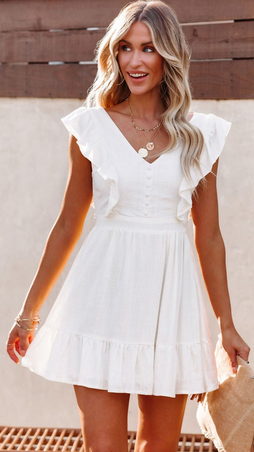 White Frill Backless Mini Dress