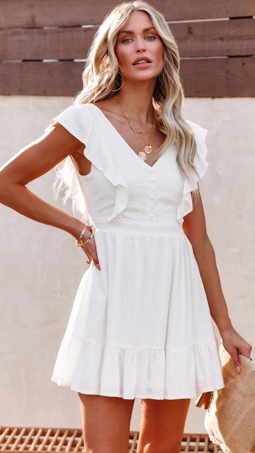 White Frill Backless Mini Dress