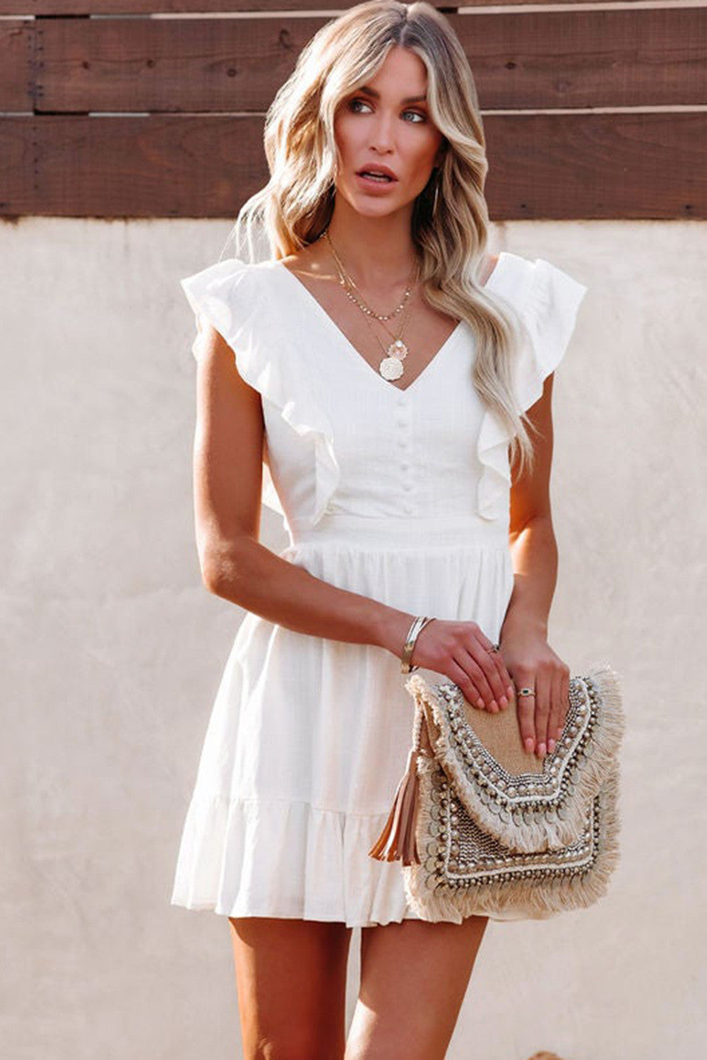 White Frill Backless Mini Dress