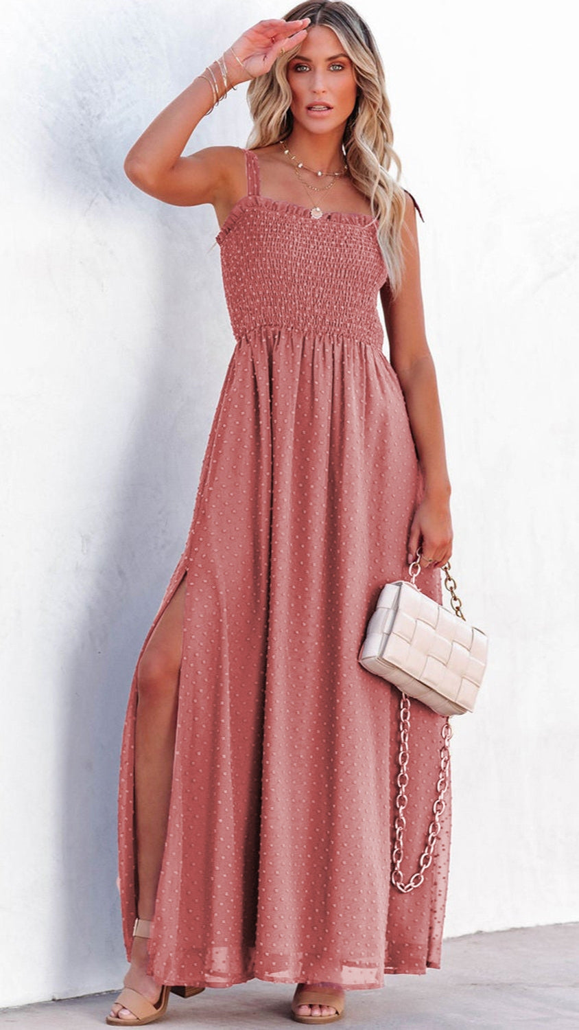 Dusty Pink Smocked Maxi Dress