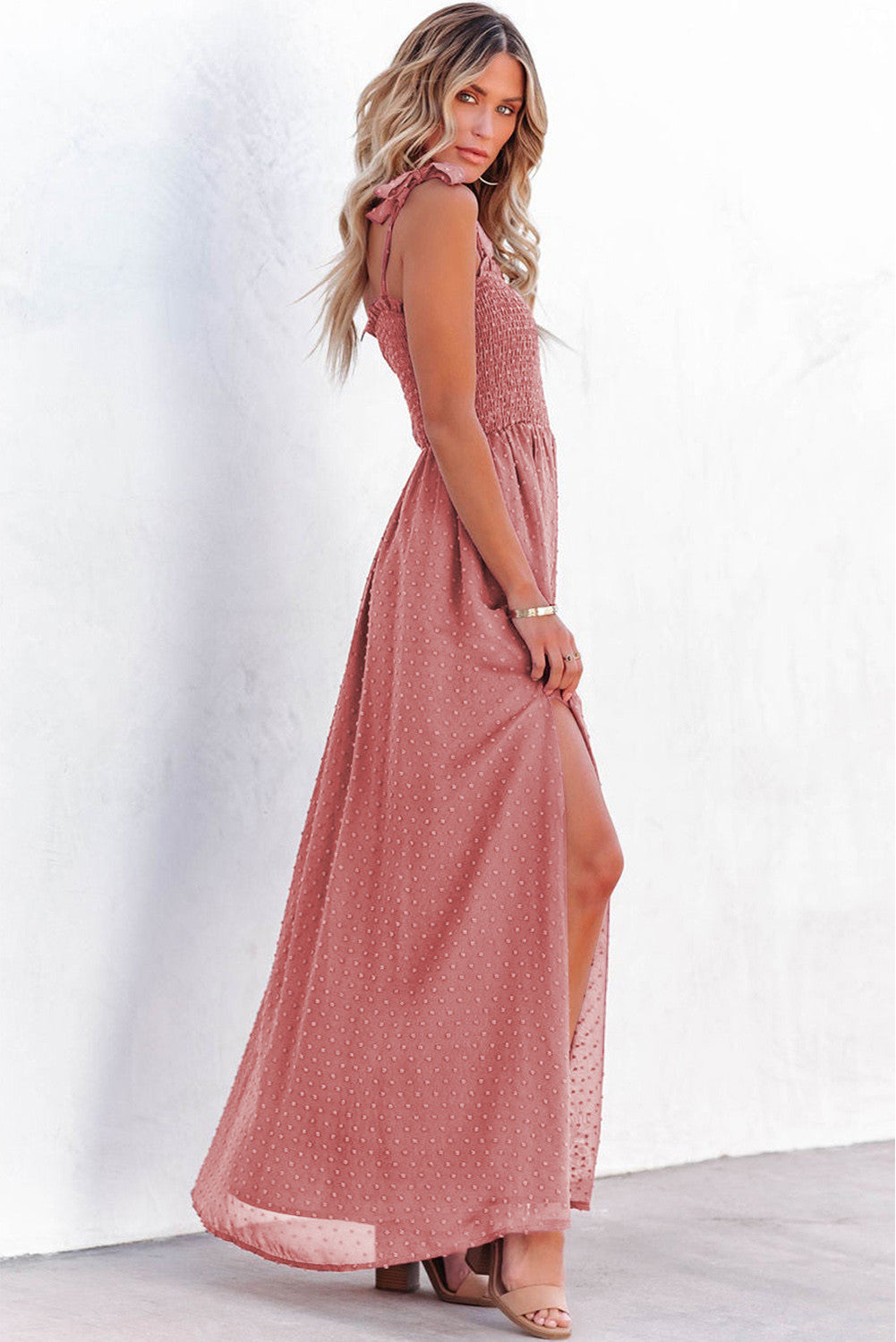 Dusty Pink Smocked Maxi Dress