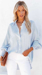 Blue Pinstripe Print Button Down Shirt