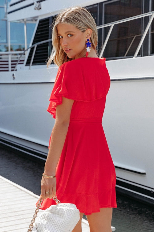 Red Surplice Wrap Dress