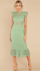 Mint Green Crocht Lace Bodycon Midi Dress