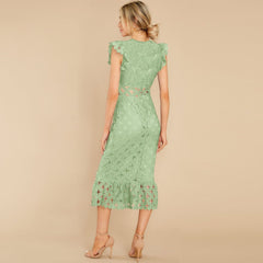 Mint Green Crocht Lace Bodycon Midi Dress