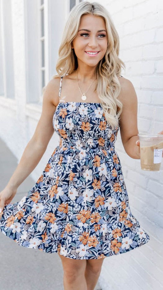 Navy Floral Slip Mini Dress