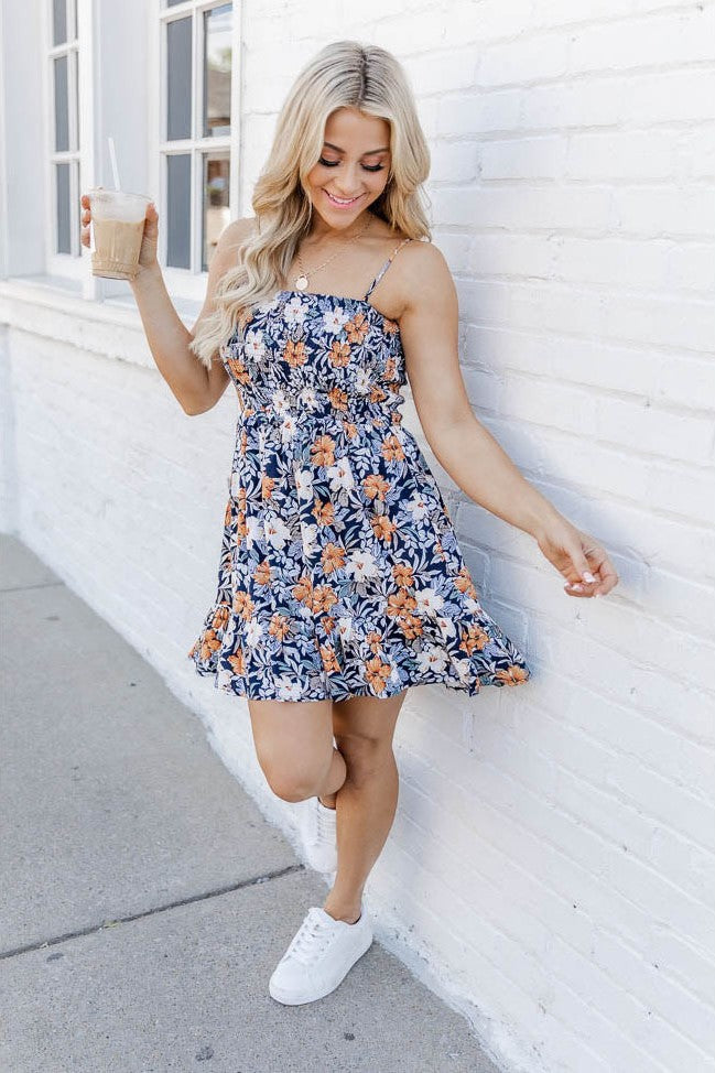 Navy Floral Slip Mini Dress