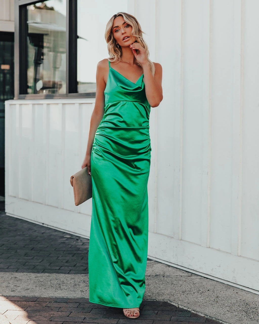 Green Cowl Neckline Cami Maxi Dress