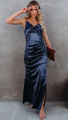 Navy Blue Cowl Neckline Cami Maxi Dress