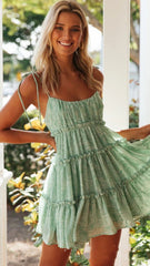 Green Babydoll Slip Mini Dress