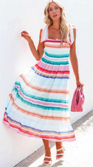 Rainbow Striped Print Midi Dress