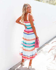 Rainbow Striped Print Midi Dress