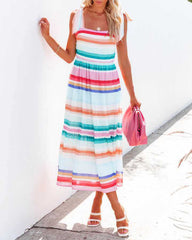 Rainbow Striped Print Midi Dress