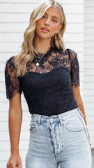 Black Crochet Lace Slim Top