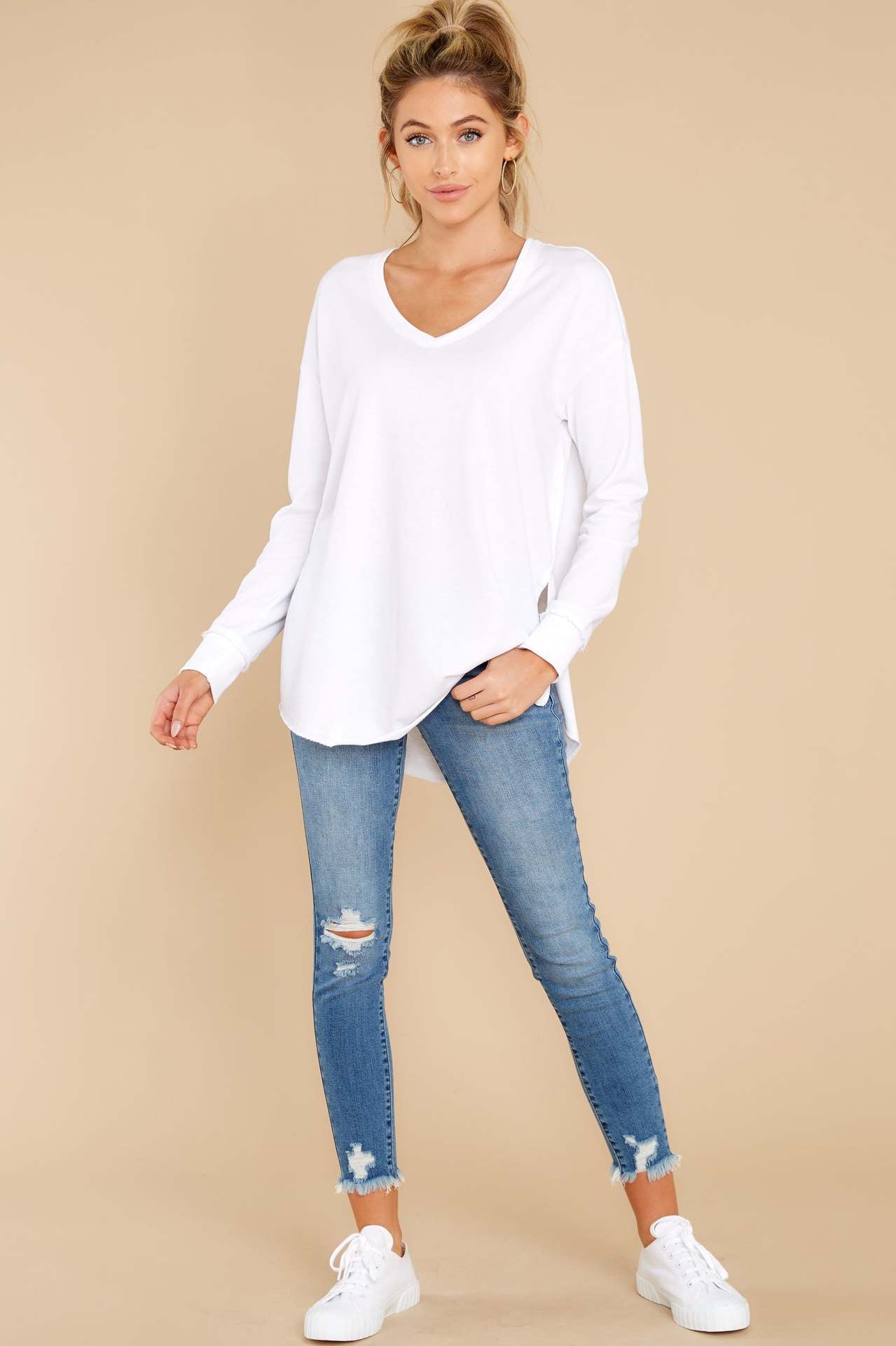 White Neat Long Sleeves Blouse