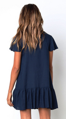 Solid Button Up Short Sleeve Dress