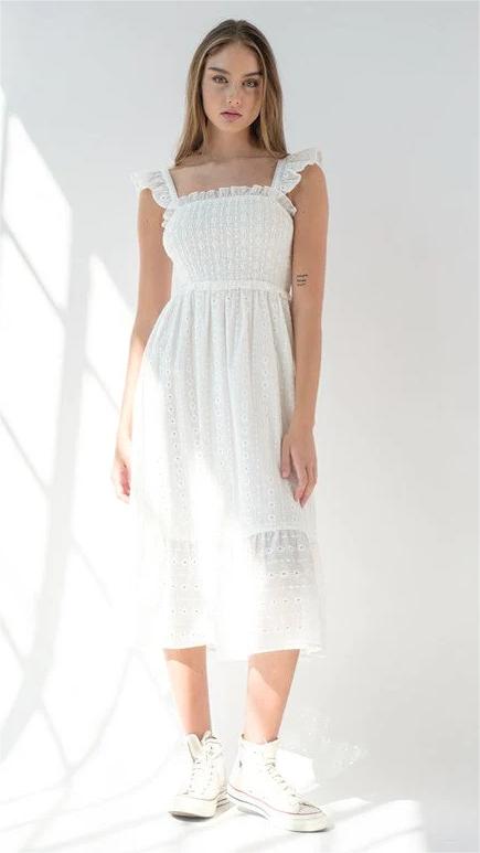 White Crochet Sleeveless Midi Dress