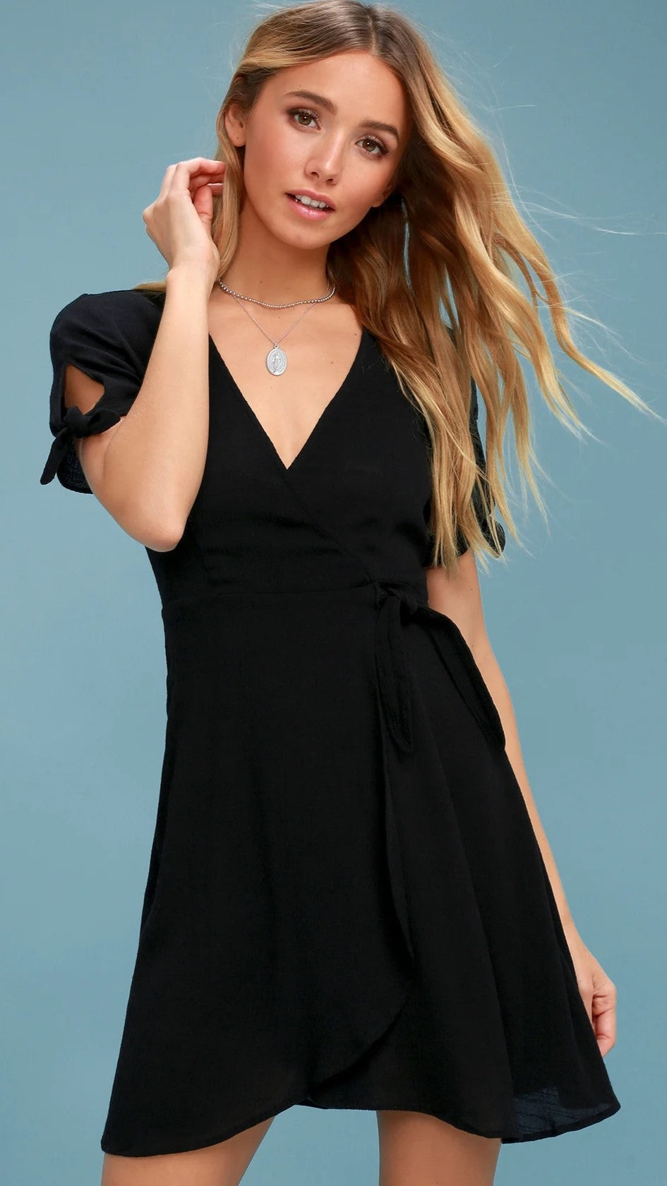 Black V Neckline Mini Dress