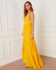 Yellow V Neck Maxi Dress