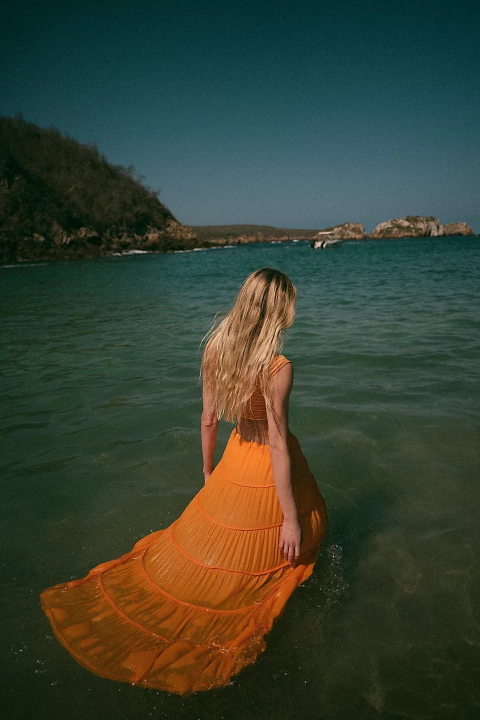 Orange Tiered Midi Skirt