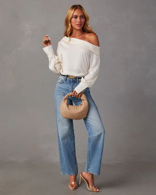 White Off Shoulder Satin Top