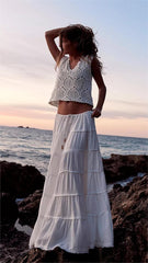 White Tiered Midi Skirt