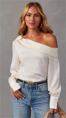 White Off Shoulder Satin Top