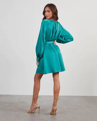 Teal Long Sleeves Mini Dress